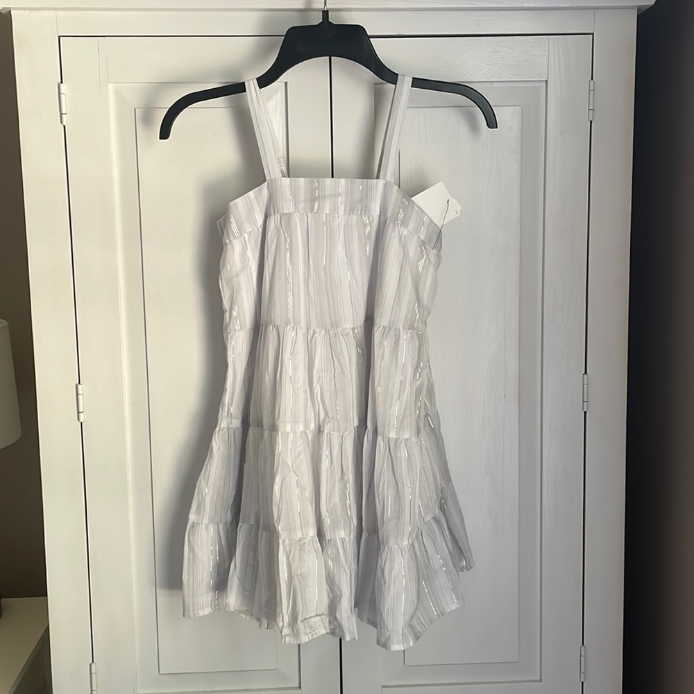 NWT Calvin Klein White and Silver Striped Youth Dress Size Small
